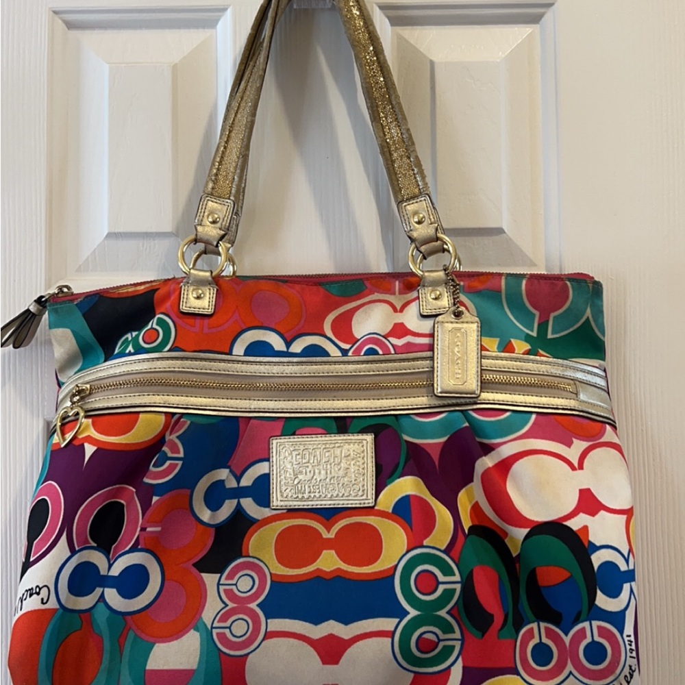 Coach Poppy Multicolor Tote Bag with Gold Accents